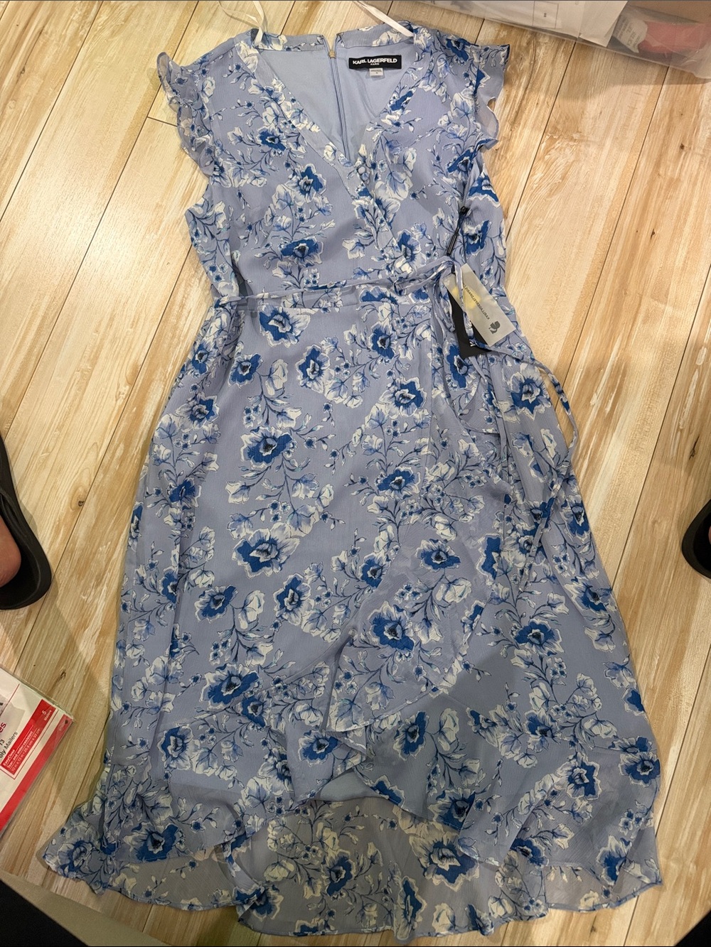Karl Lagerfeld  Blue Floral Wrap Midi Dress